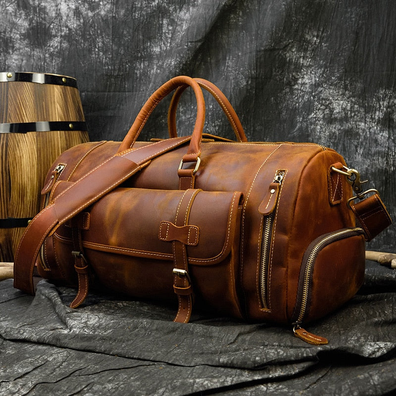 Retro Crazy Horse Leder Reisetasche mit separatem Schuhfach