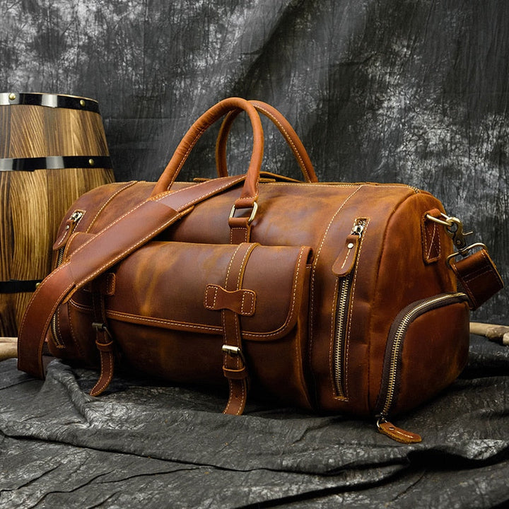 Retro Crazy Horse Leder Reisetasche mit separatem Schuhfach
