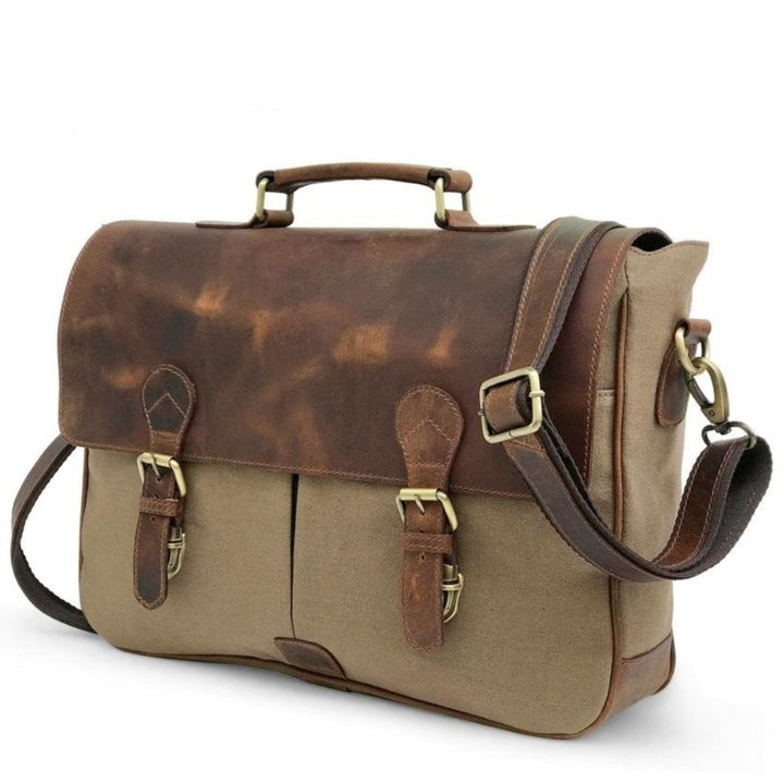 Braun Leder Laptop Tasche aus Canvas für Jäger