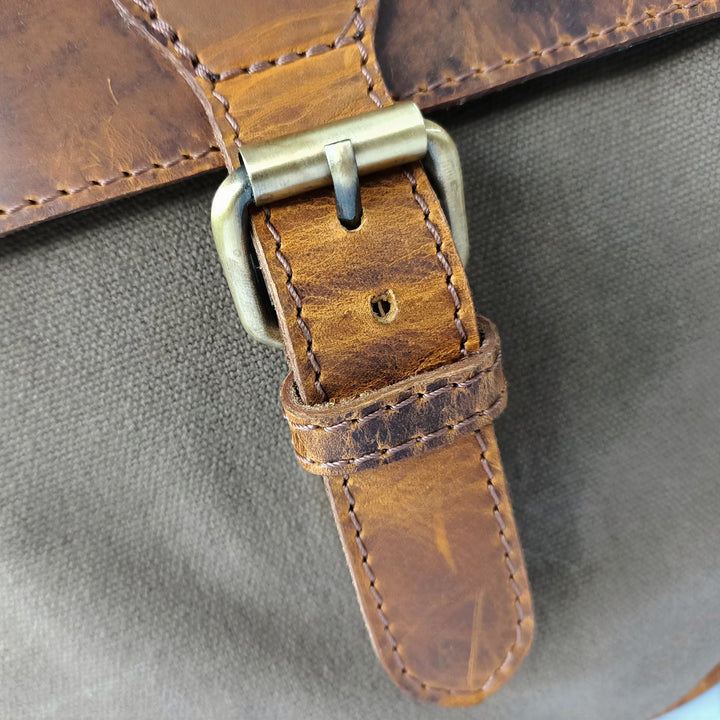 Braun Leder Laptop Tasche aus Canvas für Jäger