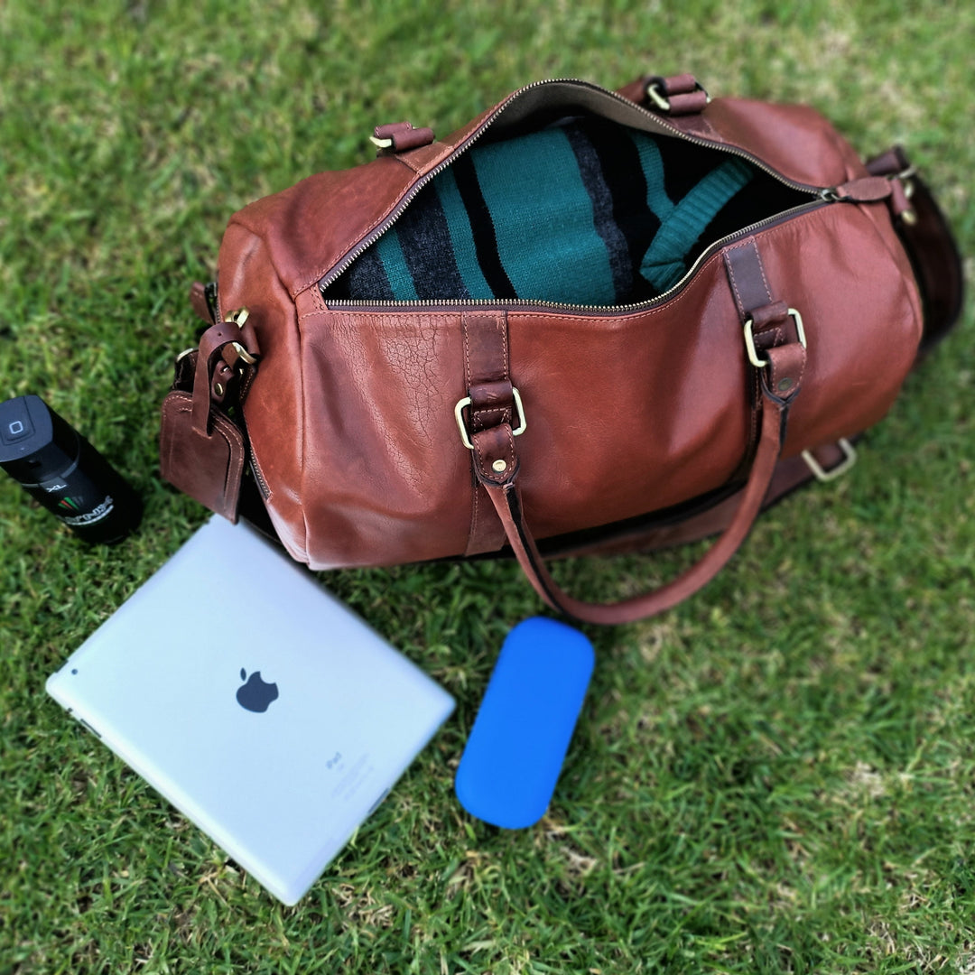 Braune Leder-Duffle-Tasche