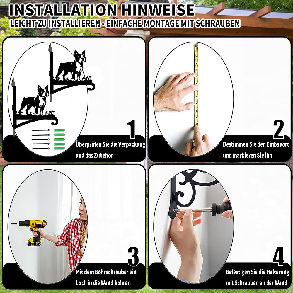 Metall Pflanzenständer im Boston Terrier Design