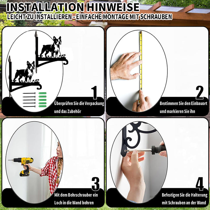 Metall Pflanzenständer im Boston Terrier Design