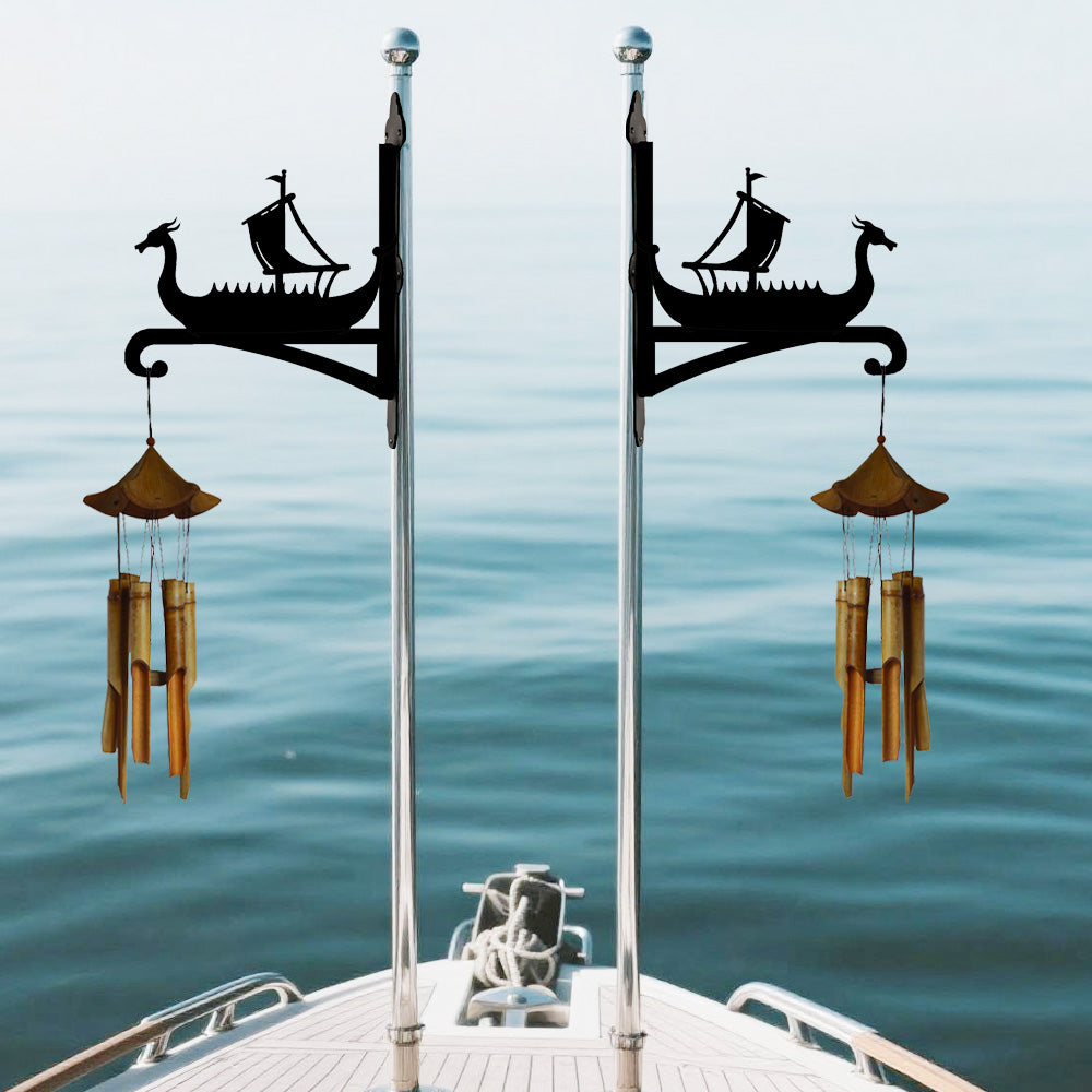 Schwarzes Wikingerschiff Metall Pflanzenhalter mit Bügel