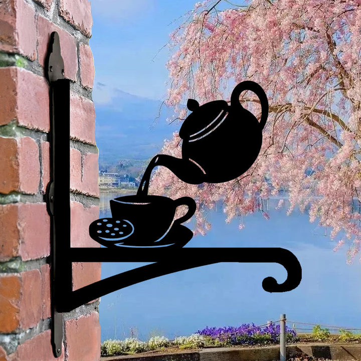 Metall Pflanzenständer mit Teekanne und Tasse im Bügel-Design