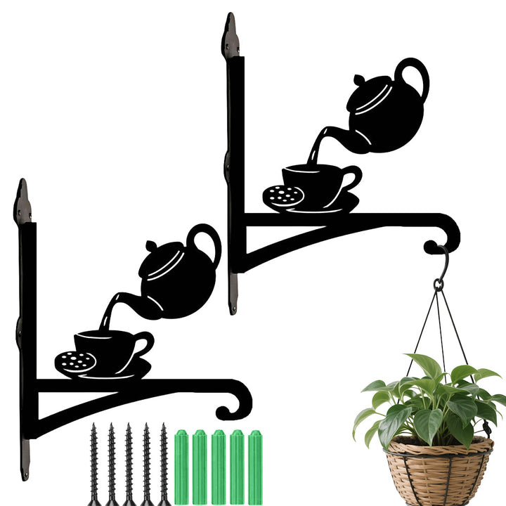 Metall Pflanzenständer mit Teekanne und Tasse im Bügel-Design