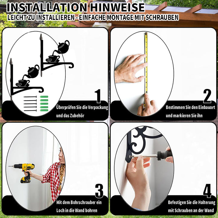 Metall Pflanzenständer mit Teekanne und Tasse im Bügel-Design