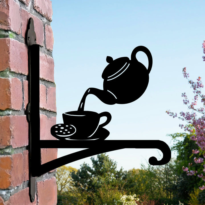 Metall Pflanzenständer mit Teekanne und Tasse im Bügel-Design