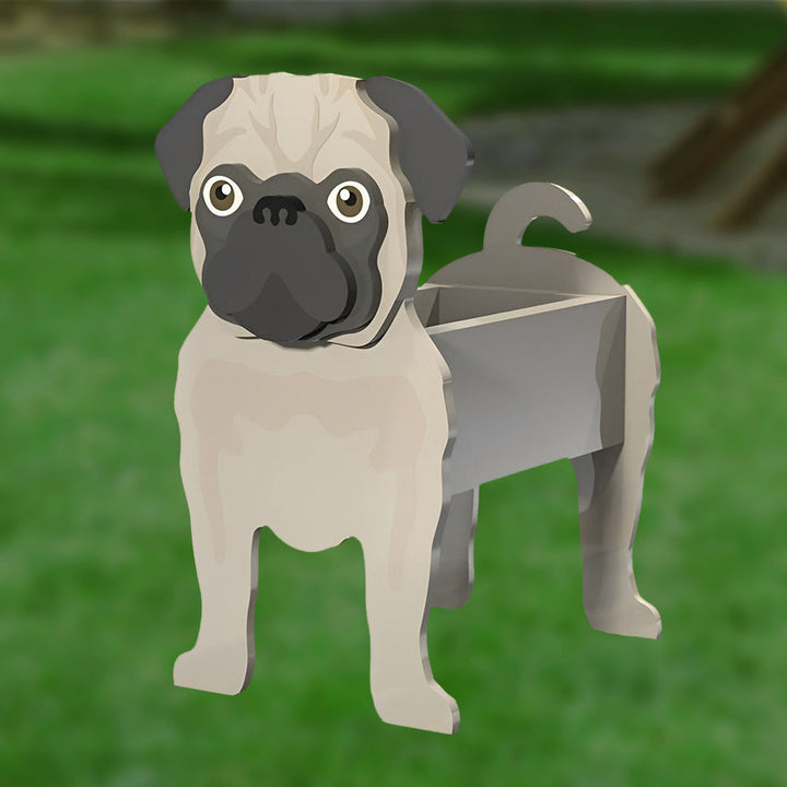 Blumentopf mit Mops-Motiv