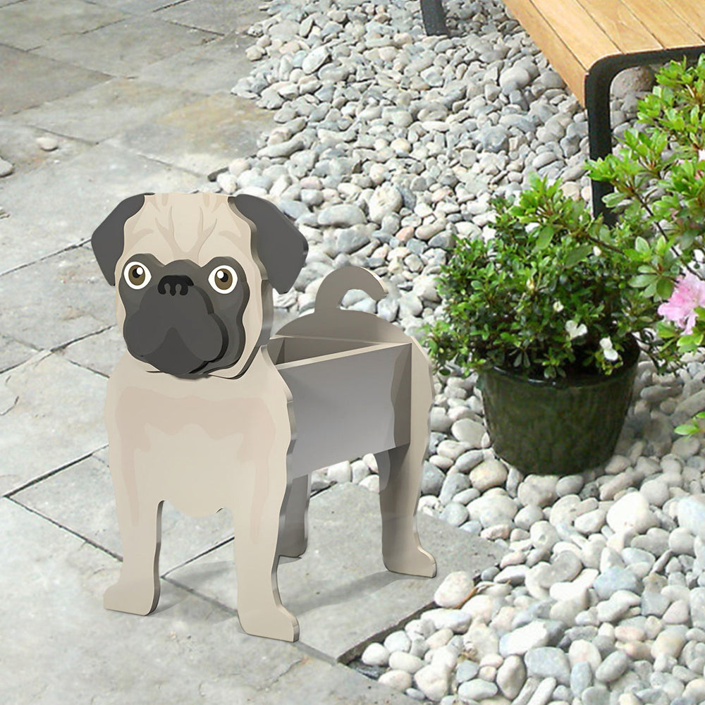 Blumentopf mit Mops-Motiv