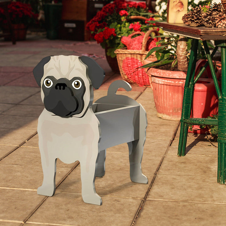 Blumentopf mit Mops-Motiv