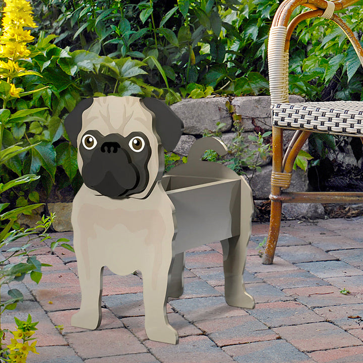 Blumentopf mit Mops-Motiv