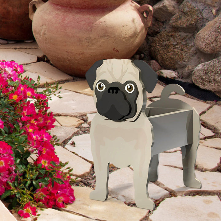 Blumentopf mit Mops-Motiv