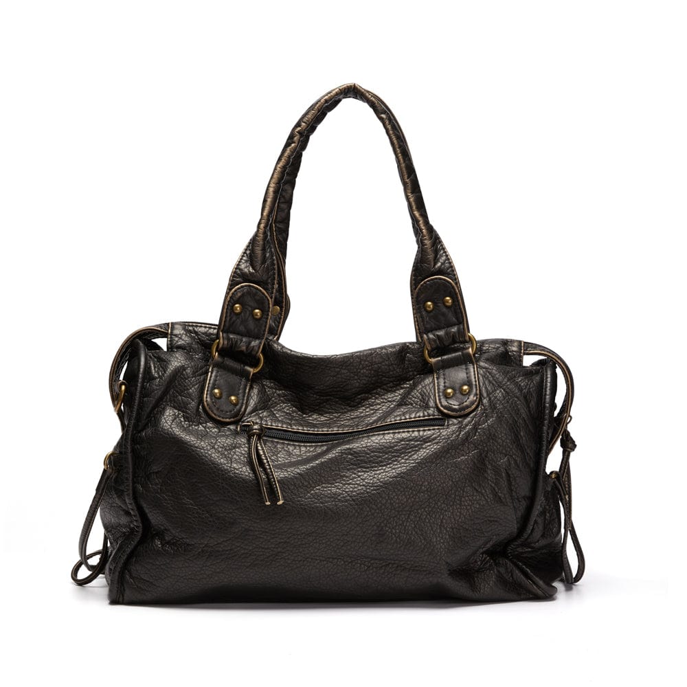 Stilvolle Vintage Schwarze Lederhandtasche
