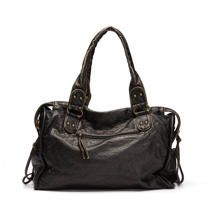 Stilvolle Vintage Schwarze Lederhandtasche