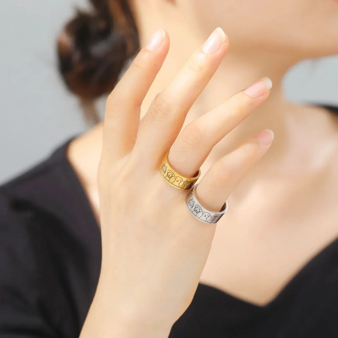NIKA – Breiter Damenring aus Gold und Silber mit gravierter Pfote