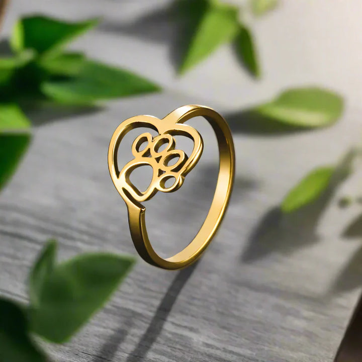 BECKKY Anello in oro e argento con Pfote und Herz für Tierliebhaber