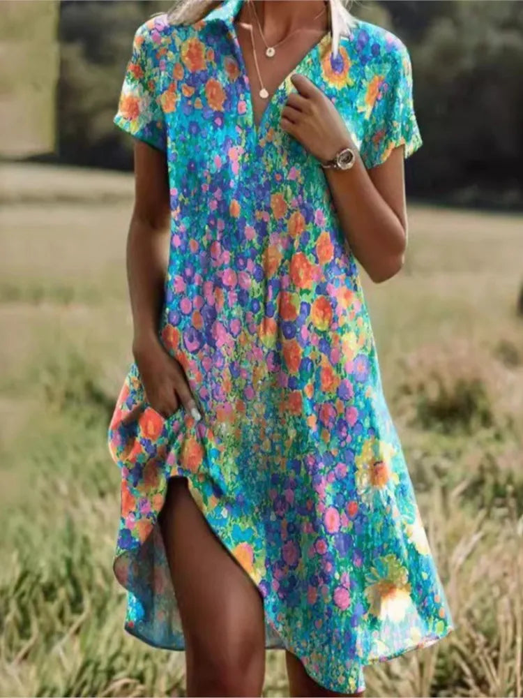Riana | Leichtes V-Ausschnitt Sommerkleid
