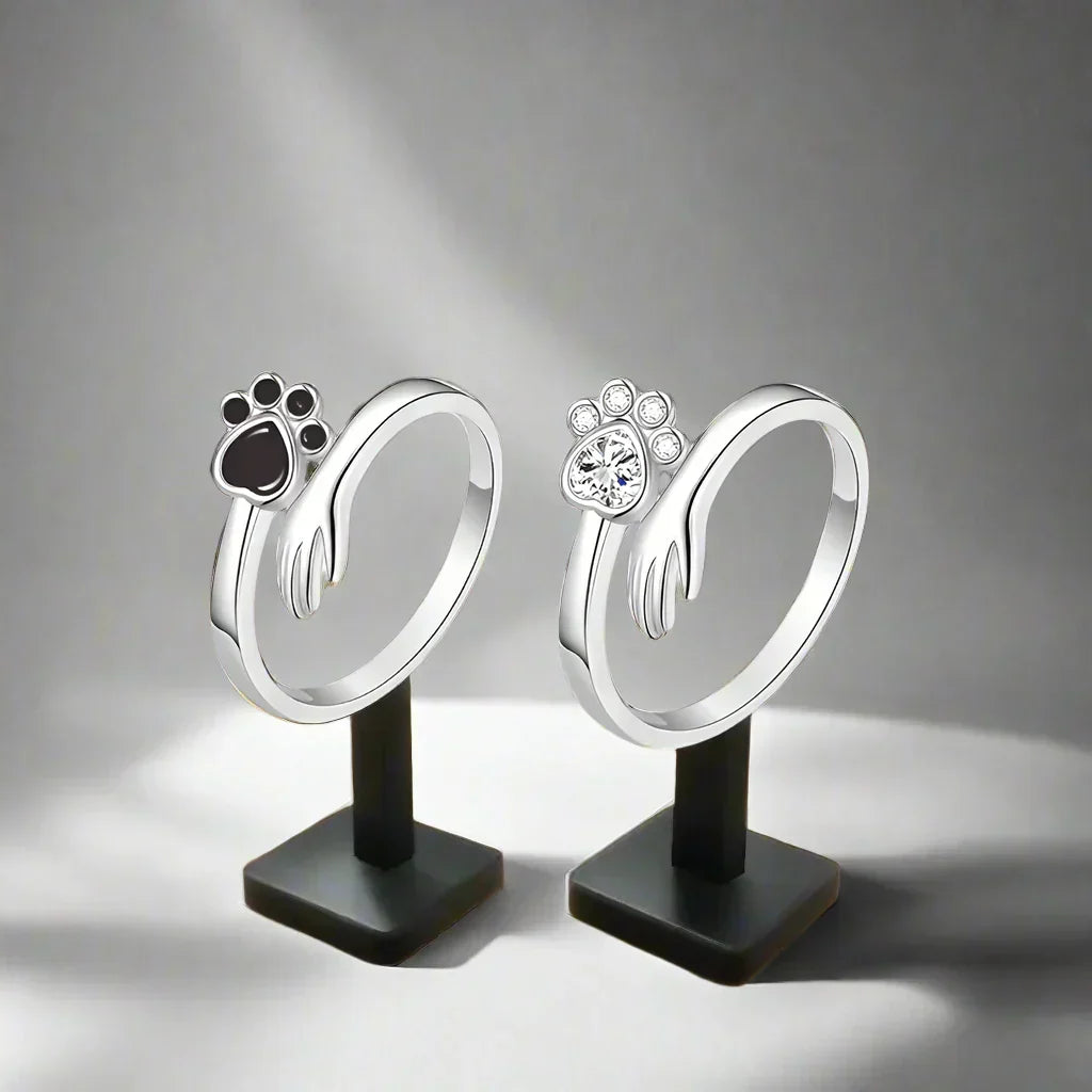 MARA – Verstellbarer 925er Silberring mit Hand-und-Pfote-Design