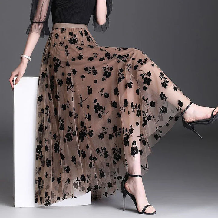 Odette | Eleganter Midirock aus Tüll mit zarten Blumenmotiven