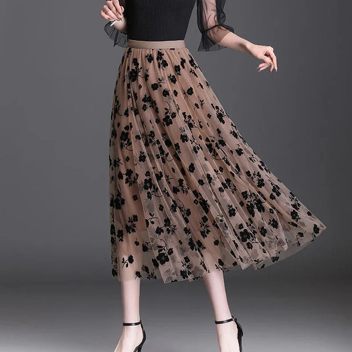 Odette | Eleganter Midirock aus Tüll mit zarten Blumenmotiven
