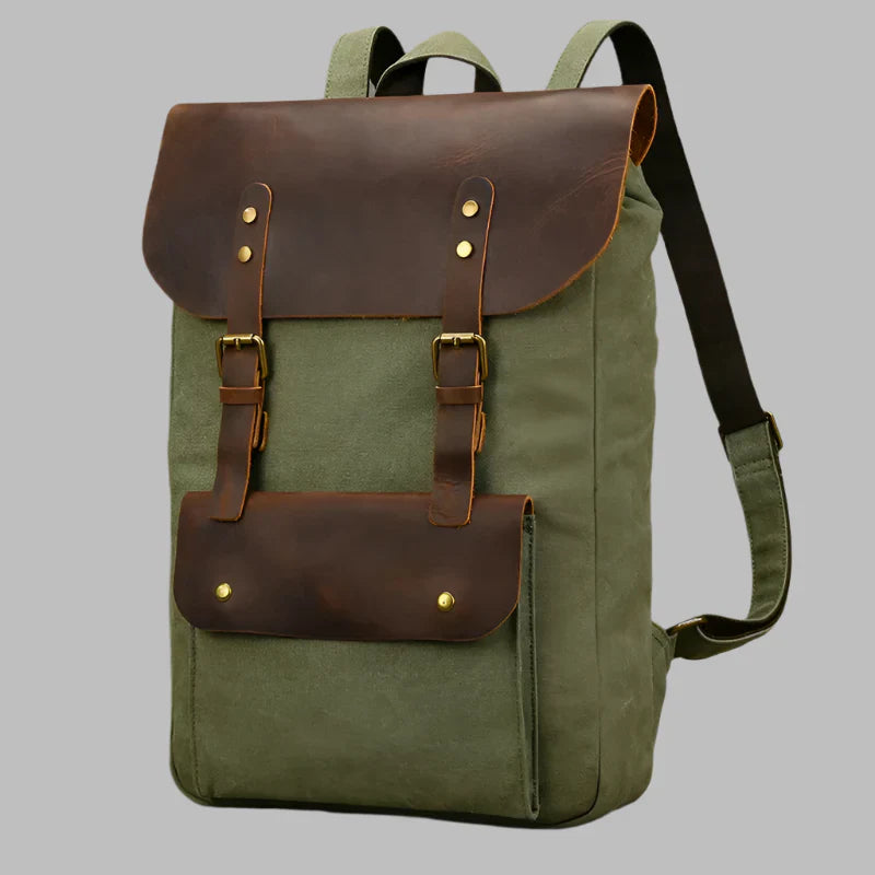 Authentischer Leder- und Canvas-Rucksack | Vintage College Laptop-Rucksack
