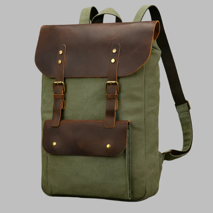 Authentischer Leder- und Canvas-Rucksack | Vintage College Laptop-Rucksack