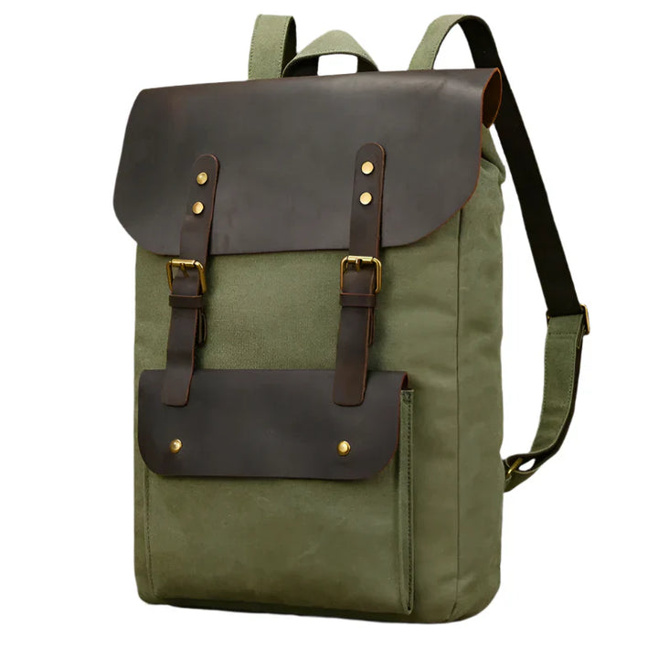 Authentischer Leder- und Canvas-Rucksack | Vintage College Laptop-Rucksack