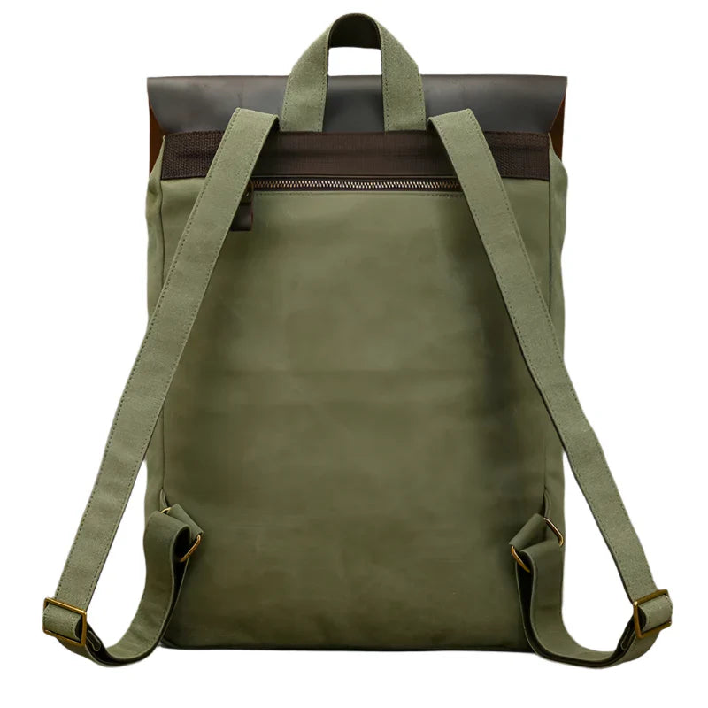 Authentischer Leder- und Canvas-Rucksack | Vintage College Laptop-Rucksack