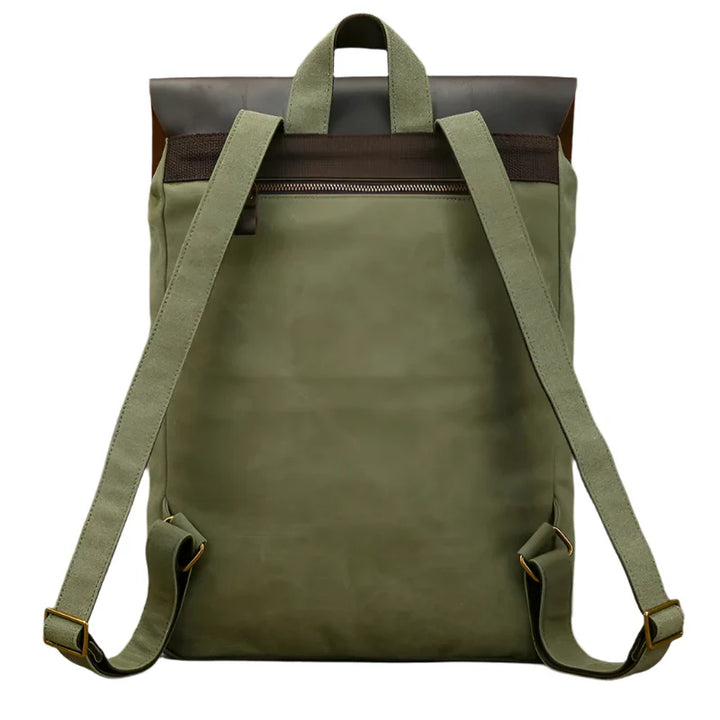 Authentischer Leder- und Canvas-Rucksack | Vintage College Laptop-Rucksack