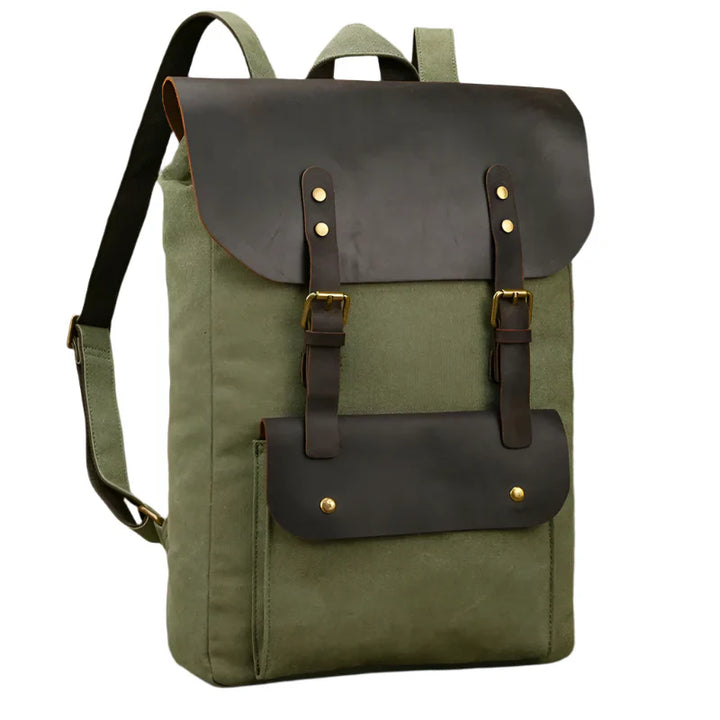 Authentischer Leder- und Canvas-Rucksack | Vintage College Laptop-Rucksack