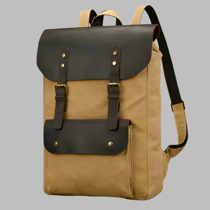 Authentischer Leder- und Canvas-Rucksack | Vintage College Laptop-Rucksack