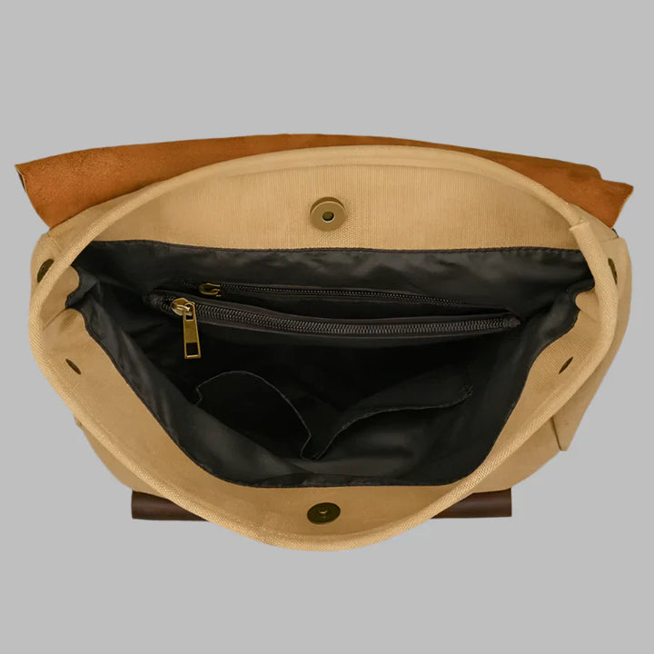 Authentischer Leder- und Canvas-Rucksack | Vintage College Laptop-Rucksack