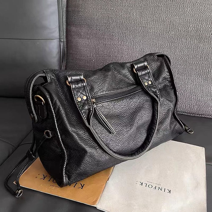 Stilvolle Vintage Schwarze Lederhandtasche