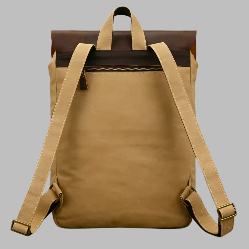 Authentischer Leder- und Canvas-Rucksack | Vintage College Laptop-Rucksack