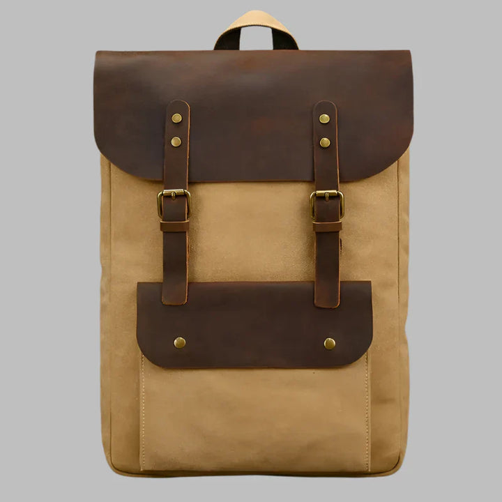 Authentischer Leder- und Canvas-Rucksack | Vintage College Laptop-Rucksack