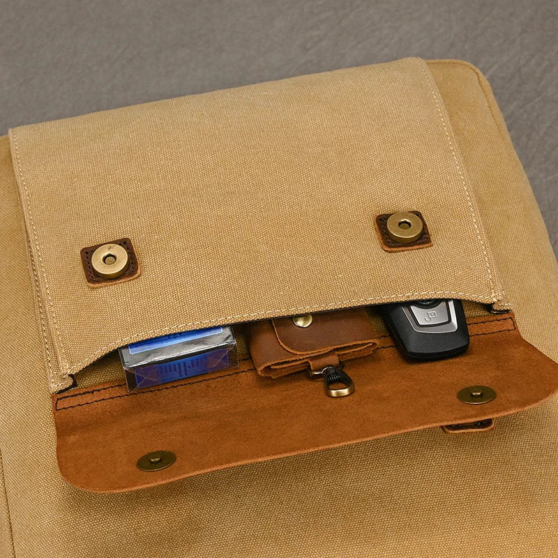 Authentischer Leder- und Canvas-Rucksack | Vintage College Laptop-Rucksack
