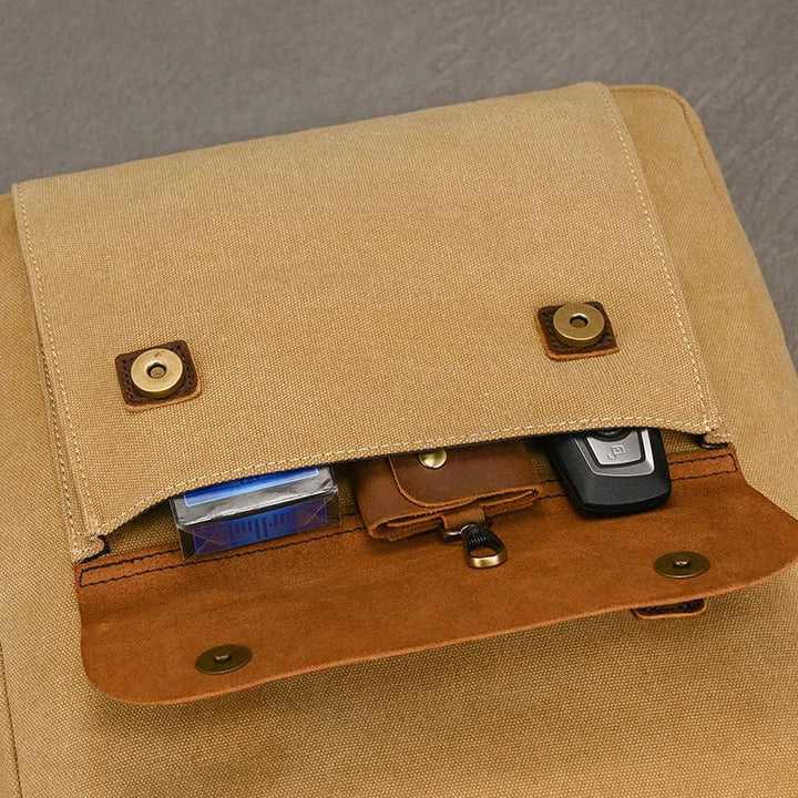 Authentischer Leder- und Canvas-Rucksack | Vintage College Laptop-Rucksack