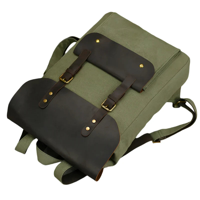 Authentischer Leder- und Canvas-Rucksack | Vintage College Laptop-Rucksack