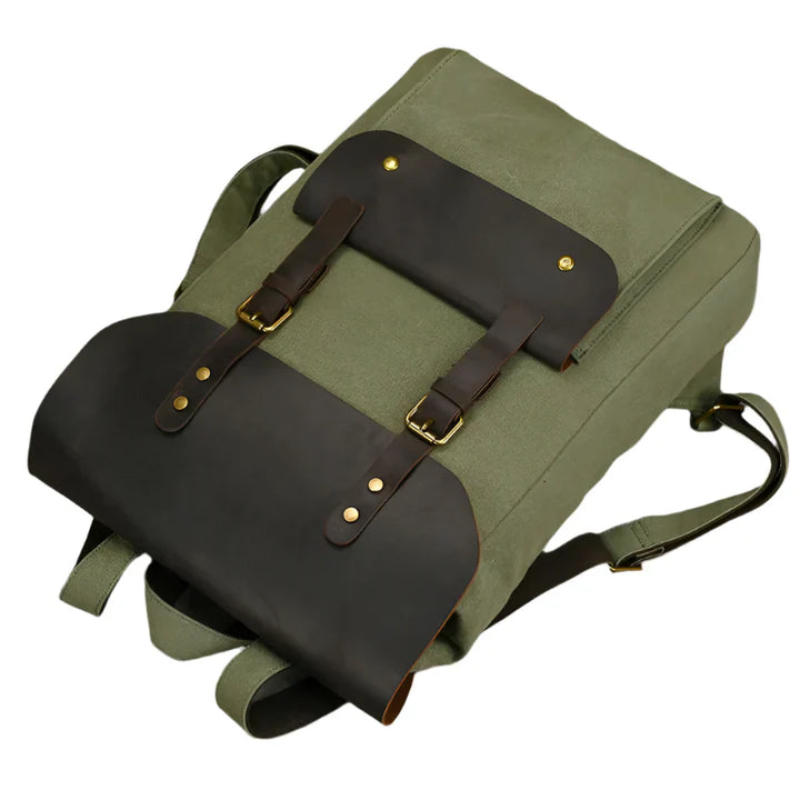 Authentischer Leder- und Canvas-Rucksack | Vintage College Laptop-Rucksack