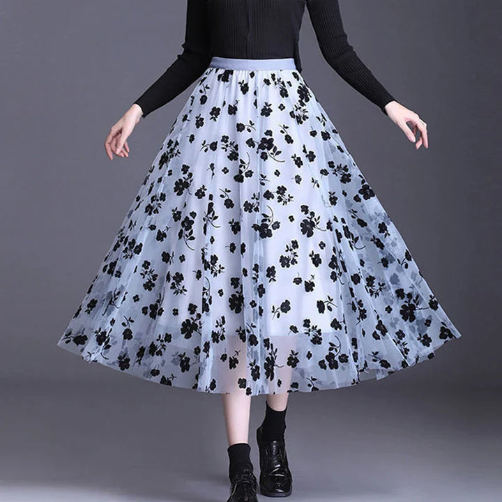 Odette | Eleganter Midirock aus Tüll mit zarten Blumenmotiven