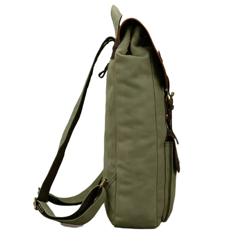 Authentischer Leder- und Canvas-Rucksack | Vintage College Laptop-Rucksack