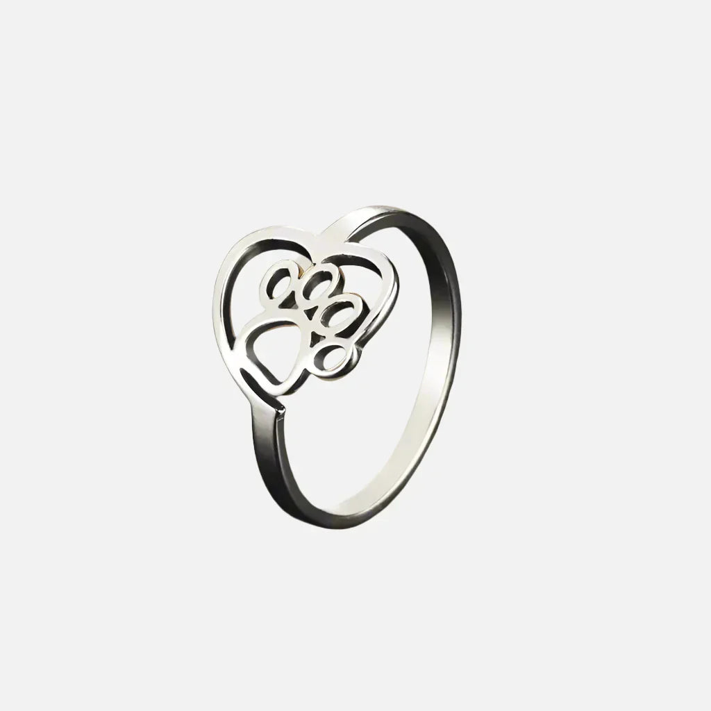 BECKKY Anello in oro e argento con Pfote und Herz für Tierliebhaber