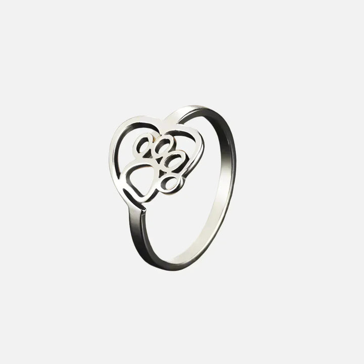 BECKKY Anello in oro e argento con Pfote und Herz für Tierliebhaber