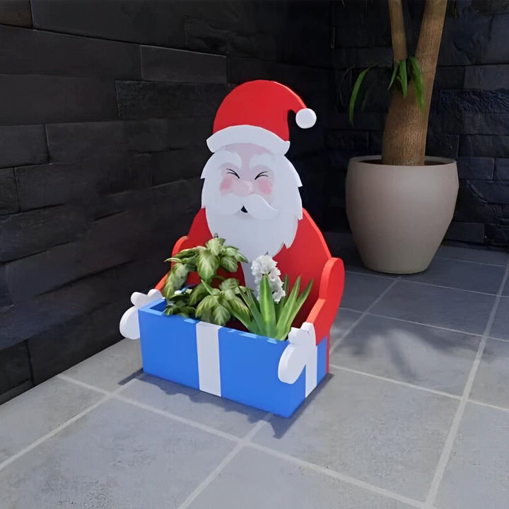 Blumentopf im Weihnachtsmann-Design