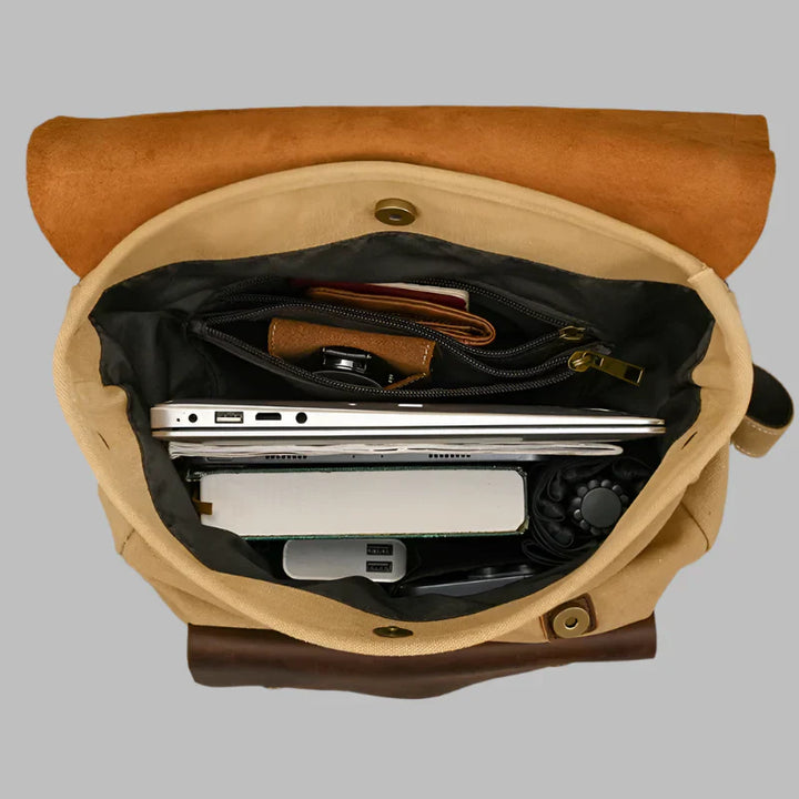 Authentischer Leder- und Canvas-Rucksack | Vintage College Laptop-Rucksack