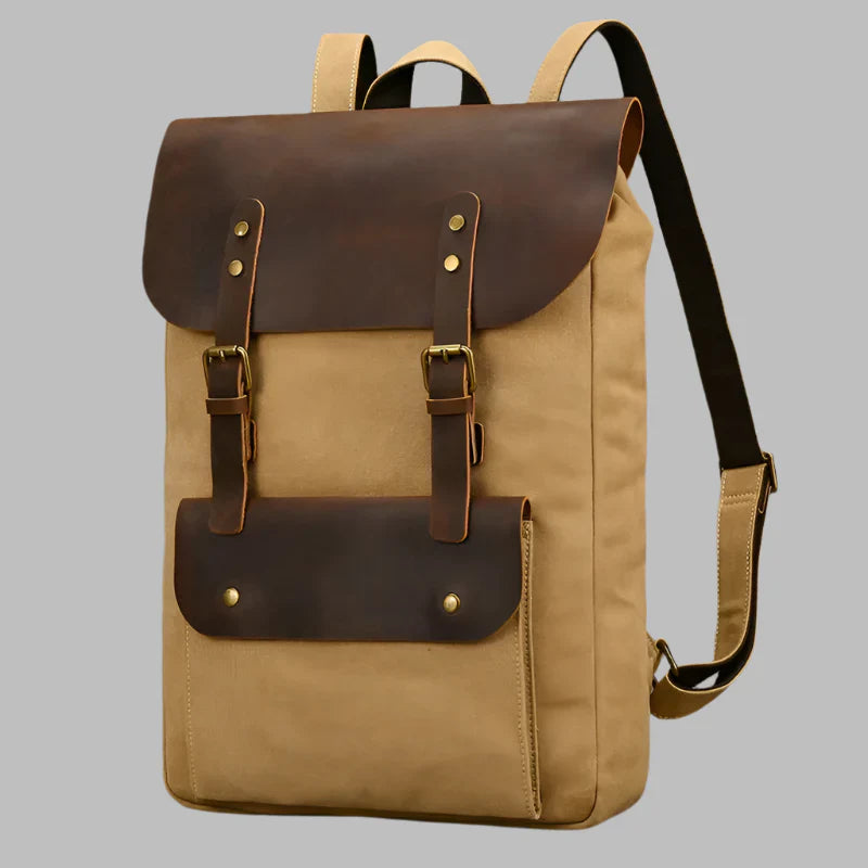 Authentischer Leder- und Canvas-Rucksack | Vintage College Laptop-Rucksack