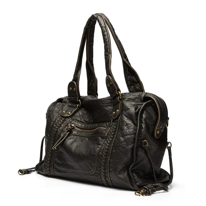 Stilvolle Vintage Schwarze Lederhandtasche