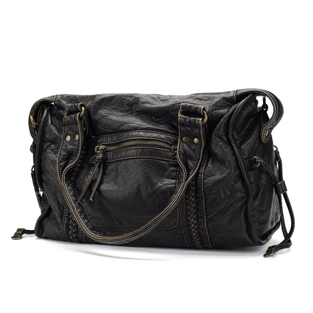 Stilvolle Vintage Schwarze Lederhandtasche