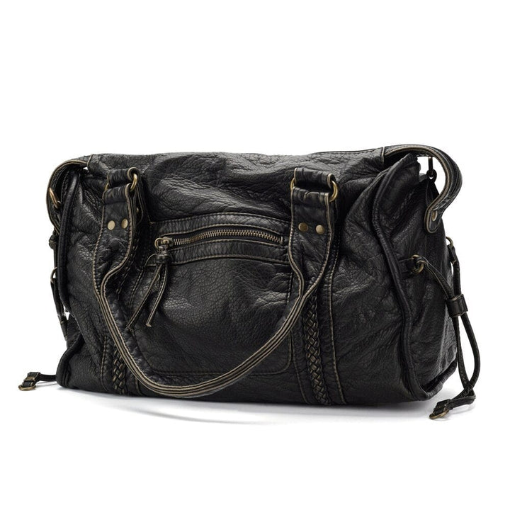 Stilvolle Vintage Schwarze Lederhandtasche